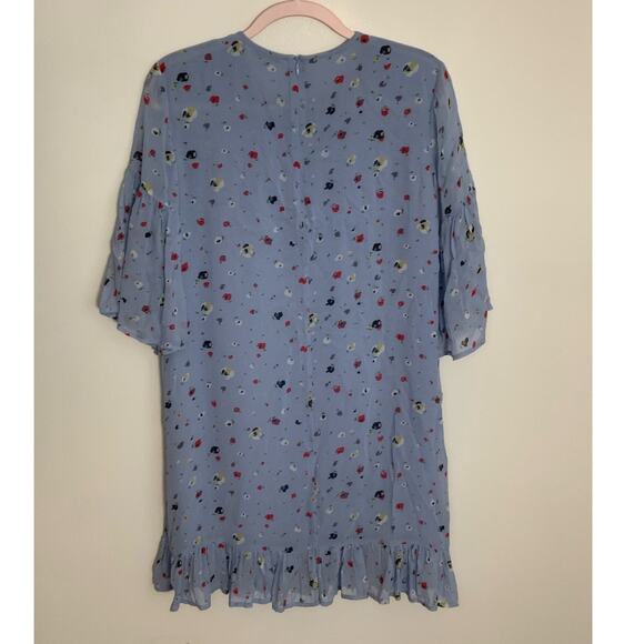 Ganni Dainty Georgette Blue Floral Shift Dress Size 36 - Picture 4 of 6